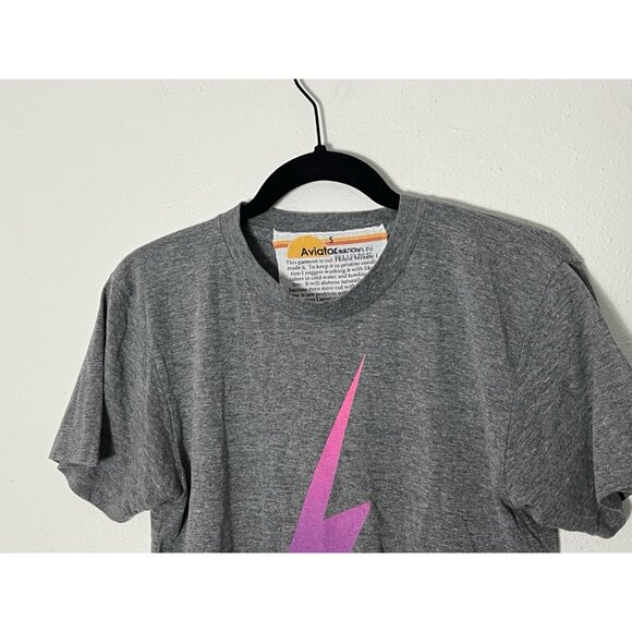 Aviator Nation Gray Lightning Bolt Short Sleeve T Shirt Size Small - Picture 2 of 13